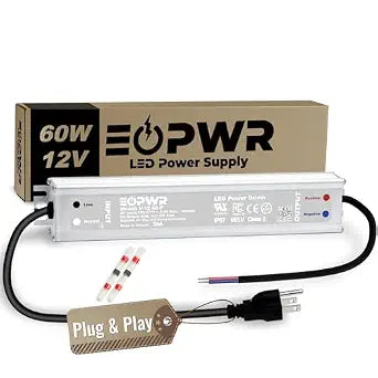 LED Driver 60W Waterproof IP67 Power Supply AC120-277V to 12VDC US 3-Prong Plug Low Voltage Transformer Adapter for Outdoor LED Lighting CE UL TAA (12V 60W)