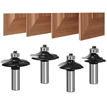 TAIWAIN 1/2 Inch Shank Router Bit Set 4 PCS, Router Bits Sets Door&Drawer Front Edging Bit Cutting Edge Wood Cutter Router Bits Woodworking Tools for Commercial Users and Beginners(F-MB4)