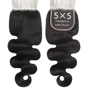 5x5 Transparent HD Lace Closure Body Wave Human Hair Closure Invisible 12A Brazilian Virgin Human Hair Free Part 5x5 100% Real Human Hair Pre Plucked Closure Natural Black 16 Inch