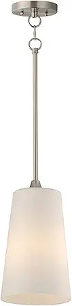 Maxim Lighting Hudson 1-Light 14.5" Single Pendant | Satin Nickel Finish | Satin White Tapered Glass Drum Shade | Modern Hanging Pendant Light Over Kitchen Islands | 12886SWSN