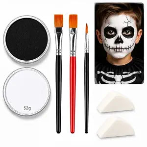 Black White Face Body Paint Kit with Brush for Kids & Adults, Water-Based
