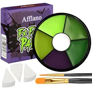 Halloween Green Cream Face & Body Paint Makeup Kit, 6 Colors, Easy to Blend