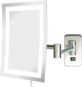 JERDON Rectangular Wall Mount Makeup Mirror with 5X Magnification- Direct Wire Makeup Mirror with LED Lights - Nickel Finish - Model JRT710NLD