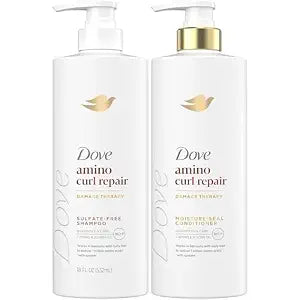 Dove Shampoo and Conditioner Set, Amino Curl Repair – Damage Therapy Bio-Protein Care Formulas for Revitalizing Coily, Curly Hair, 18 Oz Ea