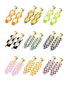 No Crease Hair Clips, 18 Pcs Checkerboard Acrylic Resin
