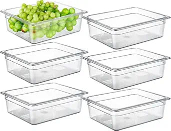 CURTA 6-Pack 1/2 Size 4" Deep NSF Polycarbonate Food Pans | Dishwasher & Freezer Safe Clear Container for Prep Tables, Buffet, Salad Bar, Commercial & Home Kitchen