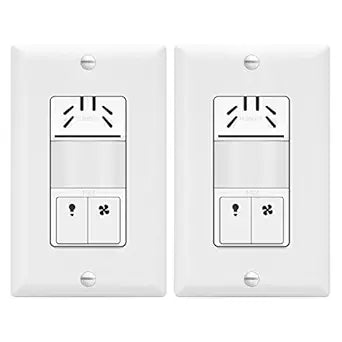 TOPGREENER Dual Tech Humidity Sensor Switch, Infrared PIR Motion & Air Moisture Detection, Bathroom Fan & Light Control, Adjustable Timing, Neutral Wire Required, UL Listed, TDHOS5-2PCS, White 2 Pack