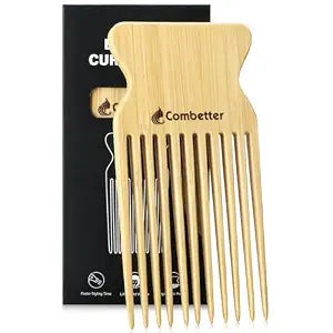 Bamboo Hair Pick Comb, Afro Pick for Thick Curly Hair & Beard