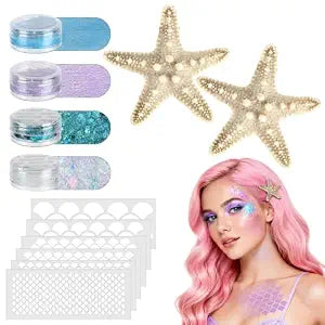 Mermaid Halloween Costumes for Women, Starfish Hair Clip & Makeup Glitter