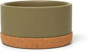 Waggo Corky Bowl  4 Cup Non-Slip Pet Food and Water Ceramic Dish with Removable Cork Base  Dishwasher & Microwave Safe (Olive)