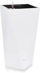 Dexceder 24 Inches Tall Self Watering Planter Diamond High Gloss Indoor Outdoor, Thickened Rhombus Large Floor Standing Flower Plant Pot with Water Level Indicator (White)