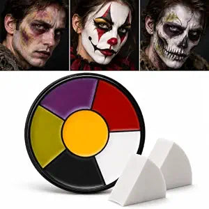 6 Color Face Paint Palette, Halloween Makeup Kit with 2 Sponges