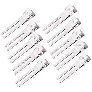 10 Pack Double Prong Pin Curl Hair Clips, Silver, 1.8"