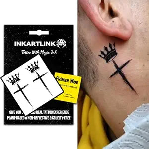 INKARTLINK Crown Cross Temporary Tattoos, Realistic Waterproof