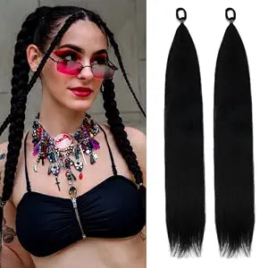 Braid Ponytail Extension Elastic Tie Long Ponytail(Black, 26inch)