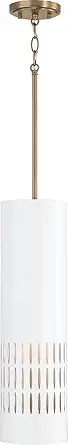 Capital Lighting 350211AW Dash Mid-Century Modern Metal Mini Cylinder Pendant Ceiling Light Fixture, 1-Light 100 Watt, 22" H x 6" W, Aged Brass and White