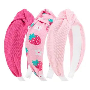YanJie 3Pcs Pink Headbands for Women Strawberry Girls Non-Slip Knotted Headband Summer Hair Accessories for Teen Girl Outfits