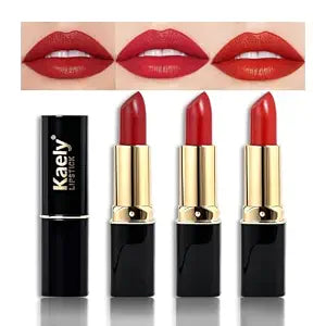 Kaely 3Pcs Red Matte Lipstick Set for Women, Dark Berry Bright Red Velvet Lipstick Long Lasting Waterproof Smudge Proof, 24 Hours Original Lip Stick Stain Makeup Kit, 602+605+606