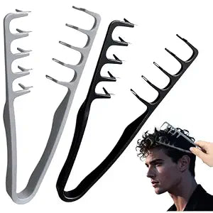 Wide Tooth Comb Set: Texture Comb for Men & Women, Root Lifter Styling Comb (Grey+Black)