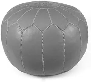 Stuffed Round Design Moroccan Leather Pouf Ottoman, Handmade, Pre-Filled, 100% Genuine Leather, 13 Height x 20 Diameter, Footstool & Living Room Dcor (Grey)