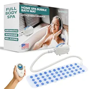 SereneLife Portable Spa Bubble Bath Massager - Relaxing Spa Non-Slip Mat with Suction Cup Bottom, Motorized Air Pump, Adjustable Bubble Settings and Remote Control, 47 x 14.2