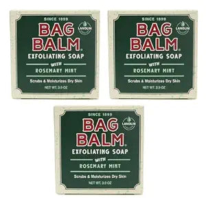 Bag Balm Vermont's Original Exfoliating Soap Bar, Body Soap Bars, Hand Soap Bar - Soap for Dry Skin - Rosemary Mint Scented Bars of Soap, Body Soap Bar - 3.9oz, 3 Pack