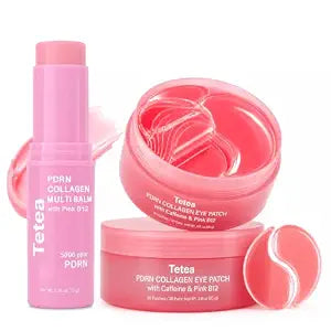 PDRN Pink Collagen Multi Balm Stick & PDRN Caffeine Hydrogel Eye Patches Set, Pink B12 Under Eye Care for Puffiness & Fine Lines, 0.32 oz Balm + 60 Patches