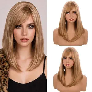 Strawberry Blonde Wig with Bangs Short Mixed Blonde Wig for Women