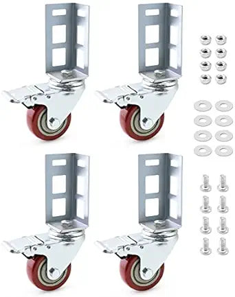 QWORK 3" Caster Wheels for Boltless Shelving  500 lb Load Capacity, 4 Pack Storage Shelf Accessories for Garage, Storage, Workshop, 8-11/16" Total Height, 2-1/16" Side Length