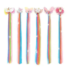 6 Pcs Unicorn Hair Bows Hair Clips For Girls Rainbow Hair Extensions For Kids Toddler Kids Ponytails Hand-made Cute Glitter Hair Accessories