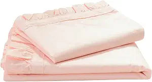 Simple&Opulence 100% Cotton Sheet Set Ruffle- 3Pcs (1 Flat Sheet 1 Fitted Sheet 1 Pillowcase) Bed Sheets Soft French Country Shabby Chic Vintage Bedding Set Aesthetic Farmhouse (Blush Pink, Twin)