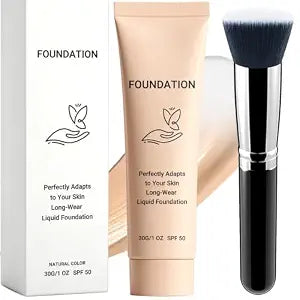 Color Changing Foundation for Mature Skin with Professional Foundation Brush,Light-Medium