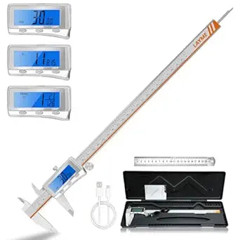 LAYME Digital Caliper 12 Inch, Rechargeable Calipers with Backlight LCD Screen, Stainless Steel Caliper Measuring Tool, Auto-Off Micrometer, Inch/MM/Fraction Conversion for DIY/Household/3D-printing
