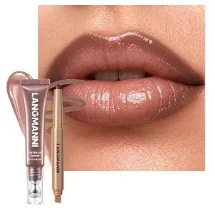 Tinted Lip Serum & Lip Liner, 2-Piece Lip Gloss Makeup Set - Dark Chocolate