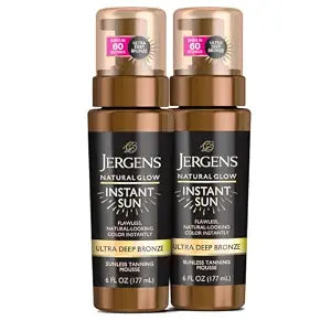 Jergens Natural Glow Instant Sun Body Mousse, Ultra Deep Bronze, 6 oz, 2pk