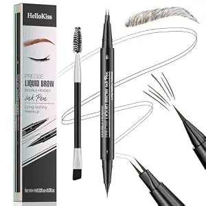 Microblading Eyebrow Pencil, Liquid Eyeliner 2-in-1 Dual-Ended Eyebrow Pen with 2 Tip Brow Pen and Precise Brush-Tip, Eye Pencil for Natural Waterproof and Long-Lasting Brows (Brown)