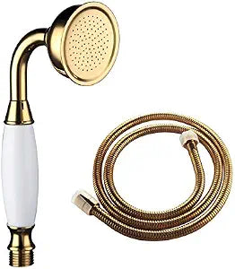 Shile Traditional Brass Ceramics Telephone Handheld Shower Head with 1.5 Meter Hose for Bathroom Gold Finish