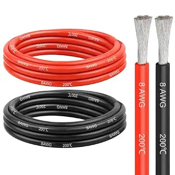 8 Gauge Silicone Wire (5ft Red & 5ft Black), 8 AWG Electrical Cable 0.08mm Tinned Copper Core High Temperature Resistant Wire, Soft and Flexible for RC Cars, Boat, Drones etc