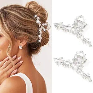 Gortin Rhinestones Claw Clips Fancy Hair Clips Silver Bridal Wedding Hair Claw Clips Hair Accessories for Women