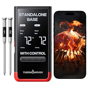 ThermoMaven Smart Bluetooth Wireless Meat Thermometer: Standalone Base, WiFi Unlimited Range, 6 Sensors with NIST Certified Accuracy, 2 Probes for Kitchen, BBQ, Grill, Oven, Smoker, Rotisserie