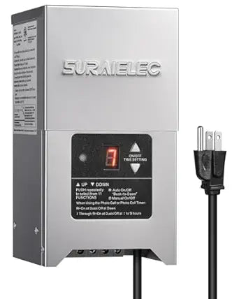 SURAIELEC Low Voltage Landscape Transformer, 300W Outdoor Light Transformer with Timer and Photocell Sensor, 120V to 12V 15V AC Multi Tap, Waterproof Power Supply, Stainless Steel Housing, ETL Listed