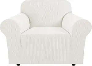 H.VERSAILTEX Stretch Chair Slipcover Sofa Cover Furniture Protector Cover High Spandex Small Checks Knitted Jacquard Sofa Cover Chair Covers for Living Room (Armchair 31"-40", Porcelain White)