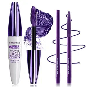 Purple Mascara and Liquid Eyeliner Set, 5D Purple Mascara for Eyelashes