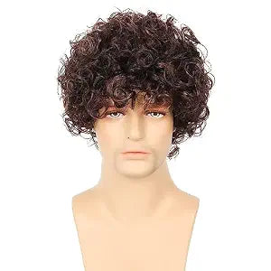 Swiking Brown Curly Afro Men Wigs Short Soft Bouffant Synthetic Natural Hair 70s 80s Hair Replacement Wigs for Male Buy