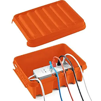 SockitBox  The Original Weatherproof Connection Box  Indoor & Outdoor Electrical Power Cord Enclosure for Timers, Extension Cables, Transformers, Power Strips, Lights, Tools & More  Medium  Orange