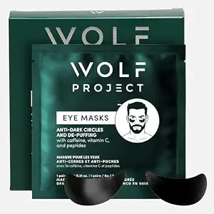 Wolf Project Under Eye Patches for Dark Circles and Puffiness (5 Pairs) | Cooling Caffeine Eye Masks for Puffy Eyes & Under Eye Brightener | Korean Skin Care Hydrogel Eye Gel Pads for Men