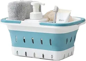 Plastic Caddy for Cleaning Supplies Products, Storage Collapsible Basket with Handles, Box Organizer Bin for Bathroom, Kitchen, College Dorm,Gym (Blue 1 pack)