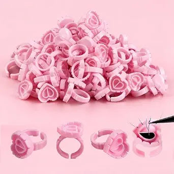 300Pcs Glue Ringsï¿½ï¿½ï¿½Urknall Lash Pink Heart Glue Rings for Eyelash Exte