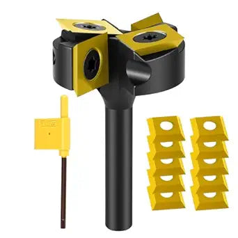 Slab Flattening Router Bit,1/4" Shank 1-1/4" Cutting Diameter,10 PCS Carbide Insert, Woodworking Tools for Hardwood & Softwood 2+2 Flute Surfacing Flattening Planing Bit