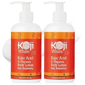 Koji White Kojic Acid & Papaya Body Lotion, Women Gift Sets for Exfoliating, Skin Brightening, Moisturizer, Radiance, Even Tone, Age Spots & Sun Damaged, Vegan, Paraben-Free, 8.45 Fl Oz (2 Bottles)